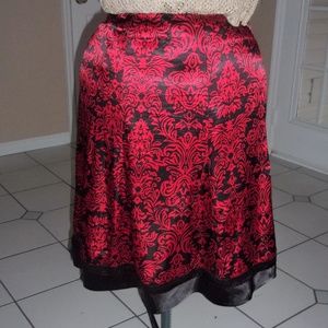 Red and Black Flock Pattern Silky Flair Skirt